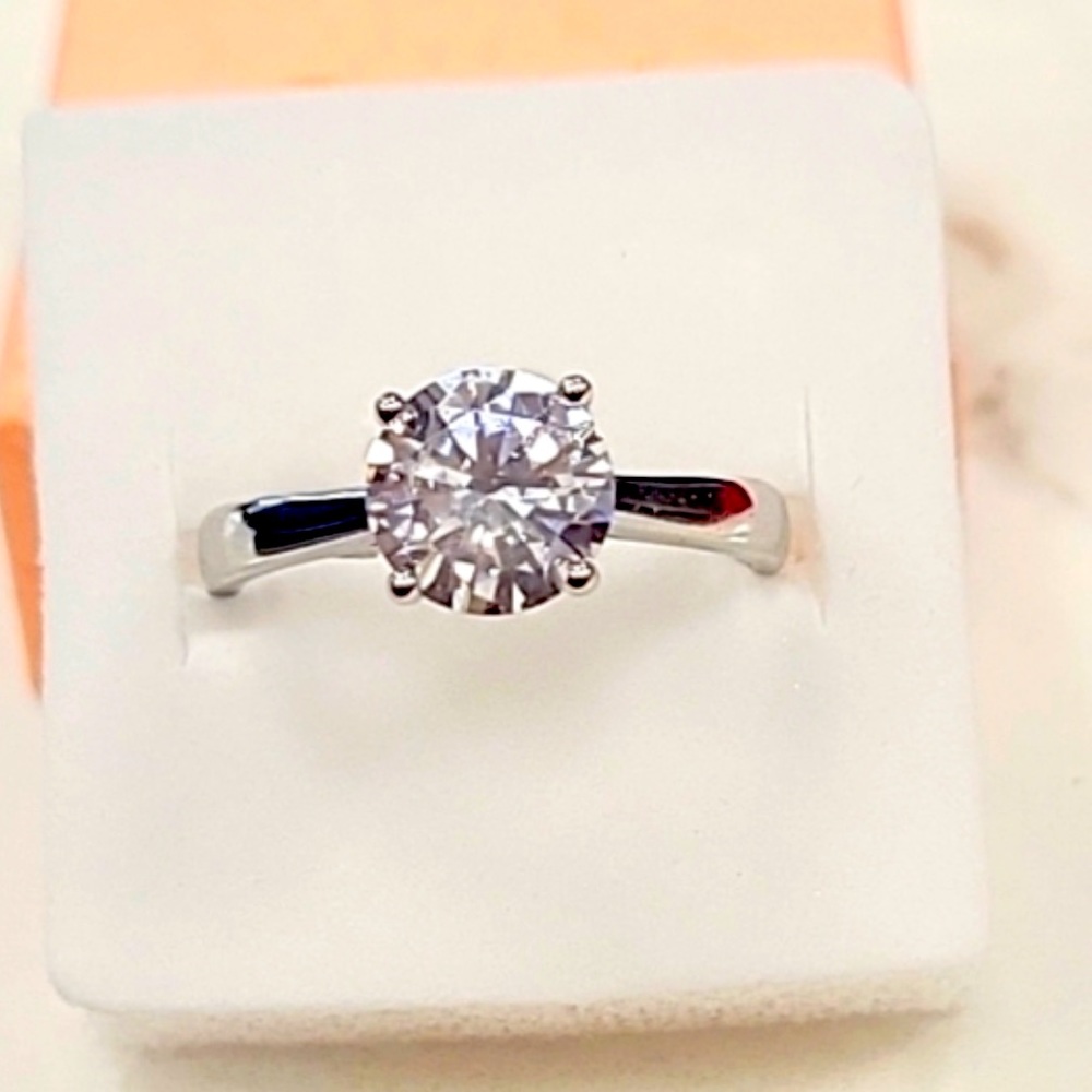 COPY - Stamped 18k gold solitaire cubic Zirconia promise wedding ring - Picture 1 of 6